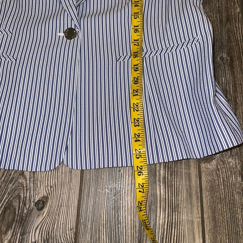 Anne Klein Seersucker Blue and White Striped Blazer Bow Tie Cuff Size Large - Picture 8 of 9